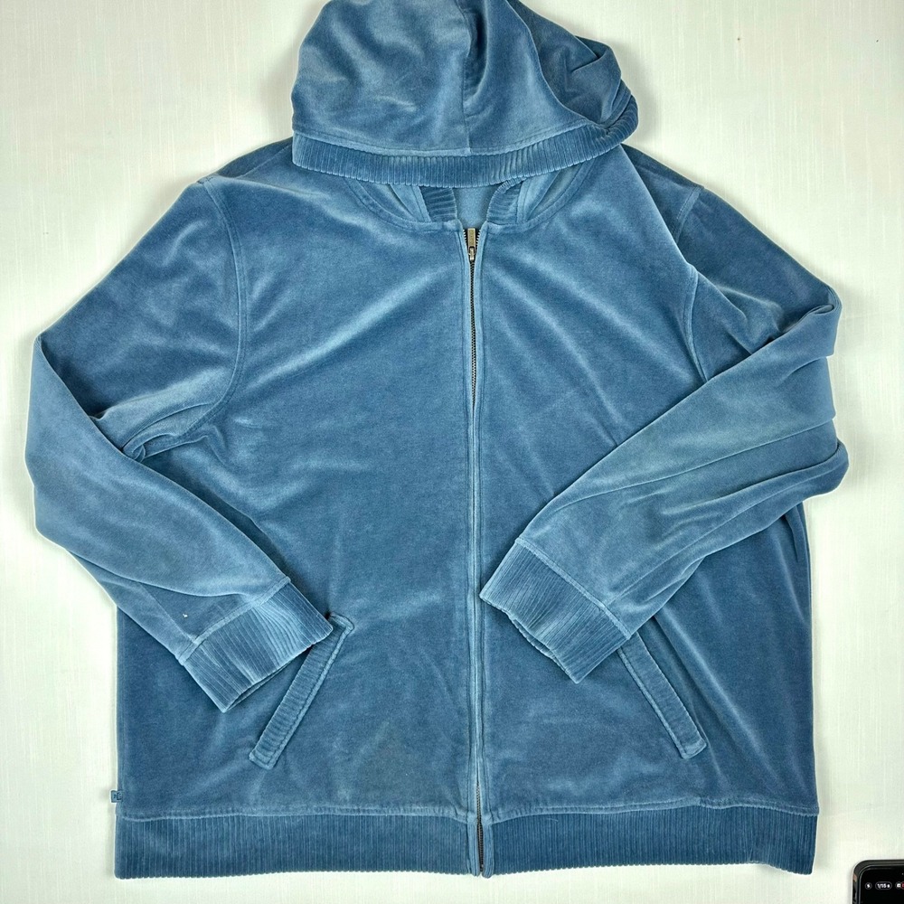Lauren Ralph Lauren Blue Velour Full Zip Hoodie Sweatshirt Plus Size 2X